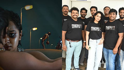 A poster for Dhriti (L) and the team of the film (R)