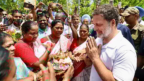 LoP in the Lok Sabha Rahul Gandhi being welcomed during his visit to INS Baaz Gate in Campbell Bay, Andaman and Nicobar Islands.