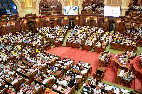 Uttar Pradesh Chief Minister Yogi Adityanath speaks during the special one-day session of the state Assembly, in Lucknow, Thursday, April 30, 2026.