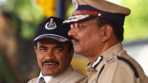 DGP designate CV Anand along with DGP B Shivadhar Reddy during the latters farewell parade at RVBRR Police Academy in Hyderabad on Thursday.