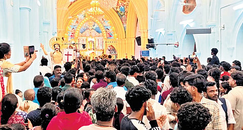 Heavy crowding at the Velankanni shrine on Saturday.