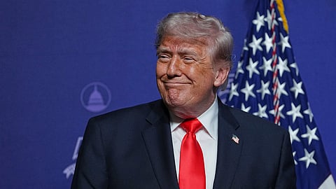 US President Donald Trump arrives to speak at the Raymond F. Kravis Center for the Performing Arts in West Palm Beach, Fla., Friday, May 1, 2026.