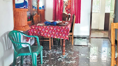 Damage caused by the explosion at the house of Neelankavil Shaji Francis.