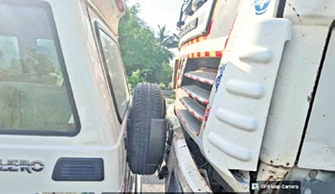 The truck, suspected to be involved in illegal sand mining, hit additional tehsildar Krushna Mohan Singh’s vehicle.