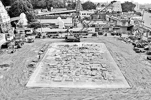 Gopuram lies flat on the ground