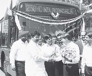 Minister for Transport, R Ashok and TMML CEO Lusuir Grochot at the launch of the Tata Marcopolo buses in Bangalore on Sunday.