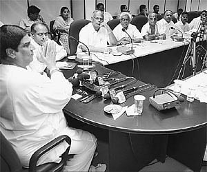 TTD Executive Officer KV Ramanachary holding a review meeting on Sri Venkateswara Bhakti Channel New Year programme in Tirupati on Thursday.