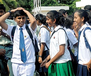 Singapore-based Tamils interacting with the students of Madras Christian College Higher Secondary School as part of their part of study tour, in Chenn