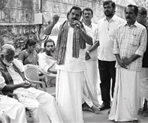 BJP State president and candidate for Thiruvananthapuram P.K.Krishnadas speaking at the  inaugural of his fast at Kannammoola on Thursday. O.Rajagopal