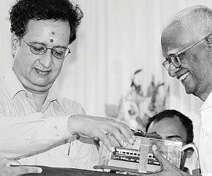 Integral Coach Factory (ICF) general manager M S Jayanth honouring a senior staff during the 54th Railway Week celebrations, in the city on Saturday.