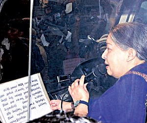 AIADMK general secretary J Jayalalithaa during campaigning at Punnakayal.