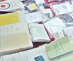 The forged documents which were seized in the city on Wednesday.