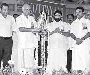 Industry Minister Elamaram Kareem inaugurating the Kottayam minor port at Nattakom on Monday in the presence of MPs Jose K Mani and Anto Antony, V N V