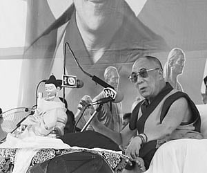 The Dalai Lama giving a discourse in Gulbarga.