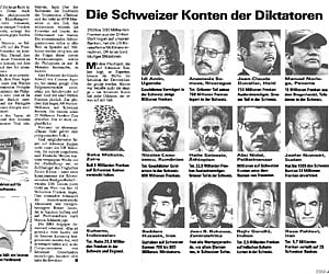 Schweizer Illustrierte, in its November 11, 1991 issue exposed Rajiv Gandhi (bottom row, second from right) among 14 politicians from developing natio