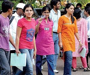 Students coming out of Nizam College, Basheerbagh after writing the IIT-Joint Entrance Examination.
