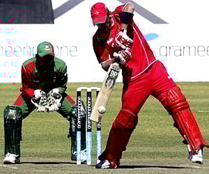 Zimbabwe batsman Charles Coventry goes on his way to a record unbeaten 194 against Bangladesh on Sunday, in Bulawayo, Zimbabwe.  (AP)