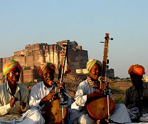 Rajasthani folk musicians playing at the festival in 2007. (IANS Photo)
