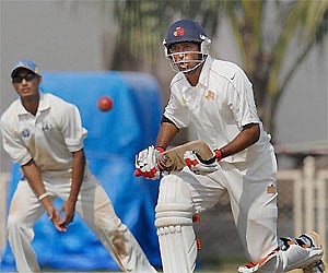 Mumbai skipper Wasim Jaffer in action on the third day of Ranji Trophy Super League match against Tamil Nadu in Mumbai on Thursday. PTI