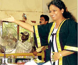 Salur Municipal chairperson Gangamma (left) and  Kakinada Mayor Saroja (right)
