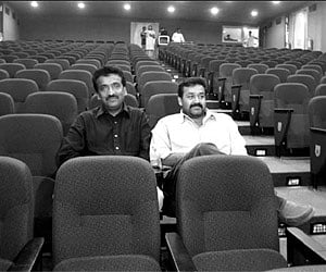 Jose Thomas and Mohanlal at the JT PAC art centre at The Choice School.