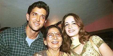 Hrithik Roshan with his grandmother Ira Roshan and his wife Suzan. (PTI: File Photo)