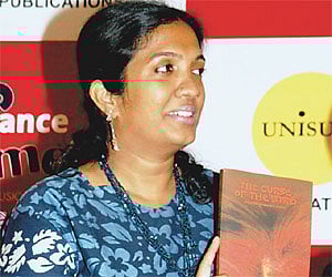 Jaya Madhavan, one of the storywriters, with the book