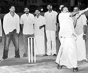CPM area secretary C N Sundaran inaugurating the night cricket tournament at Government Boys' High School ground the other day