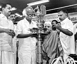 Devaswom Minister Kadannappally Ramachandran inaugurating the Chembai Sangeetholsavam at Melpathur Auditorium on Friday. Carnatic vocalist Parassala