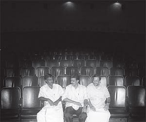 Ushers at Sridhar theatre: (from left) M V Sebastian, M C Varghese and Ramachandra Pai/Jipson Sikhera.