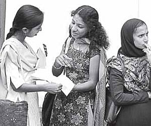 Engineering aspirants evaluating their performance after appearing for the entrance exam in Kochi on Monday/P K Jeevan Jose.