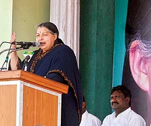 Right choice: AIADMK general secretary J Jayalalithaa addressing an election campaign for PMK candidate for Sriperumbudur constituency, A K Murthy at