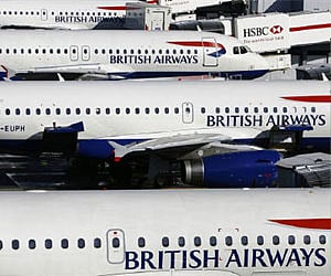 British Airways passenger planes are seen parked on the tarmac at Heathrow Airport in London in this March 2008 (File photo/Reuters)