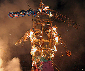 An effigy of Ravana burns in Orissa. (File photo)