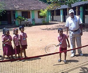 Students of Peyad LP School practising Quickstart Tennis.