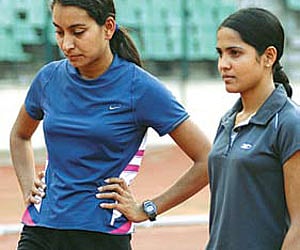 Sinimole Paulose and Preeja Sreedharan train ahead of the Inter- State Senior Athletic Championship in Chennai.