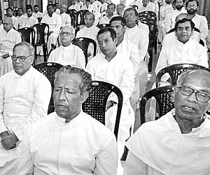 CMI priests on a prayer fast at Infant Jesus Church at Thalore on Monday.
