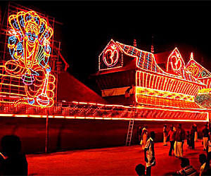 The illuminated Sree Krishna temple at Guruvayur on the eve of Dasami Vilakku, on Thursday.