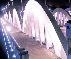 MAKING WAVES: Napier Bridge in the city where a new lighting system was launched by Deputy Chief Minister M K Stalin on Wednesday. ENS