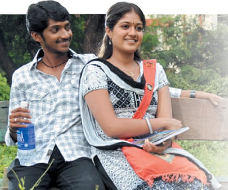 A still from 'Kadhal Solla Vandhen' featuring Balaji and Meghna Sunder (Pic: ENS)