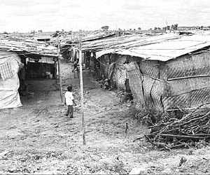 Flood victims living in temporary sheds at Naguladinne village in Kurnool district