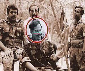 Kumaran Pathmanathan (circled) seen with (from left) LTTE founder Velupillai Prabhakaran, Anton Balasingham and LTTE air wing leader Sankar - Agencies