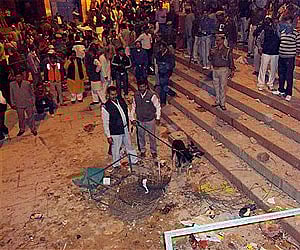The scene after the blast at a Varanasi temple on Tuesday. AP