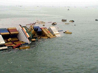 Panaman ship MSC Chitra Monday after it collided with another vessle off Mumbai Saturday. IANS