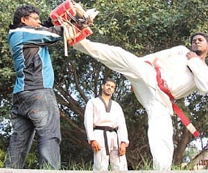 Taekwondo practitioners training near the Nishagandhi auditorium | Express