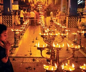 Oil lamps lit during the Thrikarthika vilakku celebrations at Chottanikkara Devi temple on Friday | EPS
