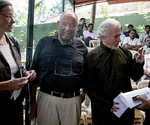 German writers Christiane Arnold, Heinz Ludwig Arnold and Martin Kaempchen with writer Paul Zacharia in the capital on Tuesday.