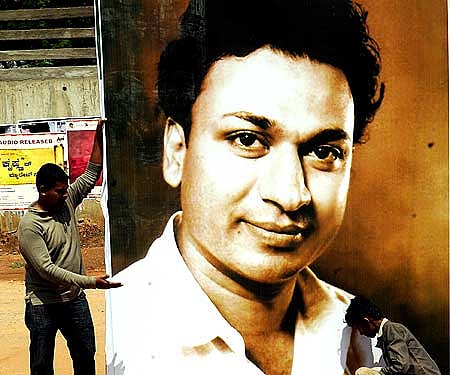 File photo of preparation for Dr Rajkumar birth anniversary in Bangalore - Express photo by Sudhakar Jain.