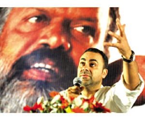 Elyes Baccar delivering Aravindan Memorial Lecture organised as part of the 16th IFFK at  Sree Theatre in Thiruvananthapuram on Wednesday.