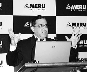 Rajesh Puri, CEO, Meru Cabs Pvt Ltd, addressing media in the city on Monday.